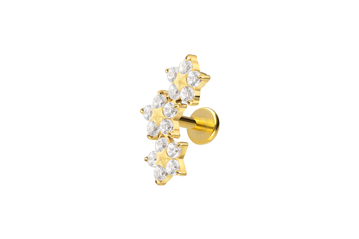 Titan Labret Piercing mit Push Fit 3 KRISTALLBLUMEN